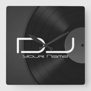 DJ-Wanduhr mit Vinylhintergrund Quadratische Wanduhr