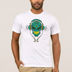 DJ-Zuckerschädel - Blau und Gelb T-Shirt