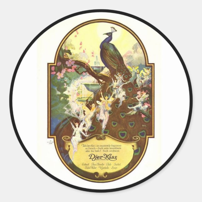 Djer Kiss Fairies und Peacock Runder Aufkleber (Vorderseite)