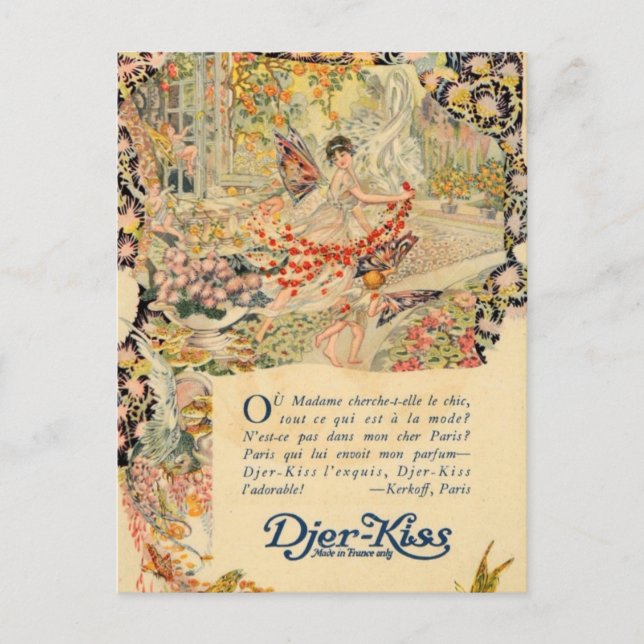 Djer-Kiss French Parfüm Label Postkarte (Vorderseite)