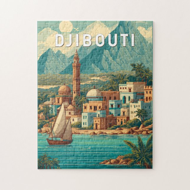 Djibouti Illustration Travel Art Vintage (Vertikal)