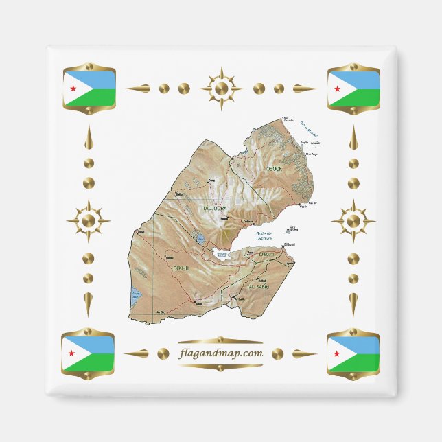Djibouti Karte + Flaggen-Magnet Magnet (Vorne)