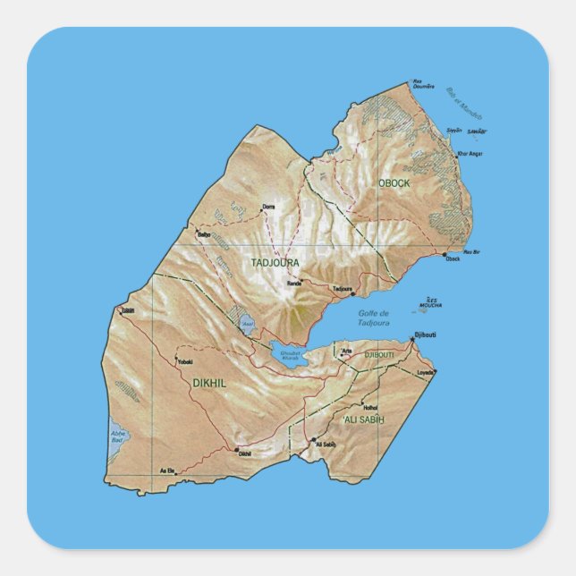 Djibouti-Kartenaufkleber Quadratischer Aufkleber (Vorderseite)