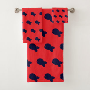 Dk Blaue Fishy Fishy Kinder Gäste Bad Rot Badhandtuch Set