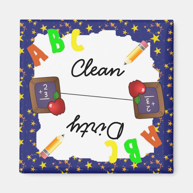 Dk Blue Clean & Dirty School Chalkboard Magnet (Devant)