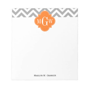 Dk Grau Lg Chevron Kürbis Vierpass 3 Monogramm Notizblock