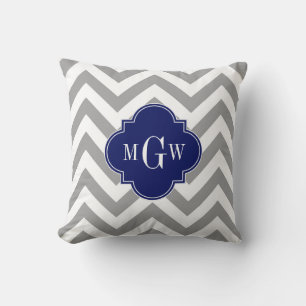 Dk Grau Lg Chevron Navy Vierblatt 3 Monogramm Kissen