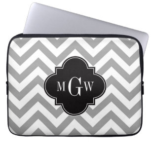 Dk Grau Lg Zickzack Black Quatrefolie 3 Monogramm Laptopschutzhülle