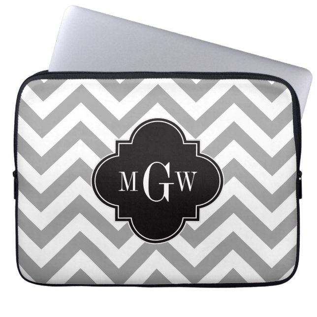 Dk Grau Lg Zickzack Black Quatrefolie 3 Monogramm Laptopschutzhülle (Vorderseite)