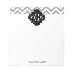 Dk Grau Lg Zickzack Black Quatrefolie 3 Monogramm Notizblock