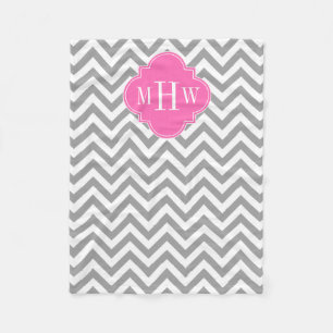 Dk Grau Lg Zickzack Hot Pink Folie 3 Monogramm Fleecedecke