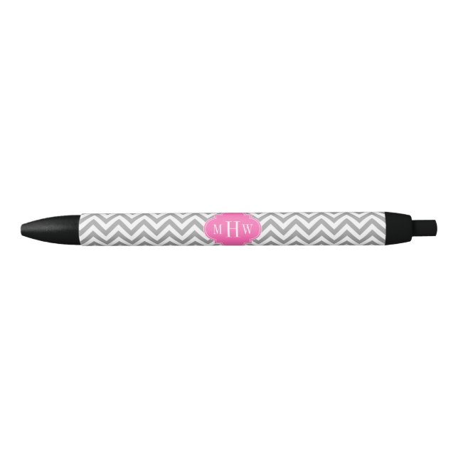 Dk Grau Lg Zickzack Hot Pink Folie 3 Monogramm Kugelschreiber (Vorderseite)