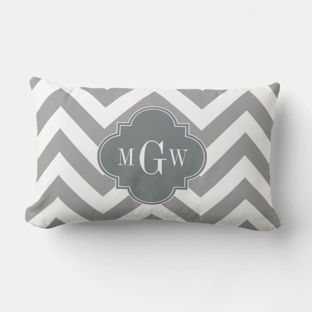 Dk Grau Lg Zickzack Karkohlefolie 3 Monogramm Lendenkissen (Vorderseite)