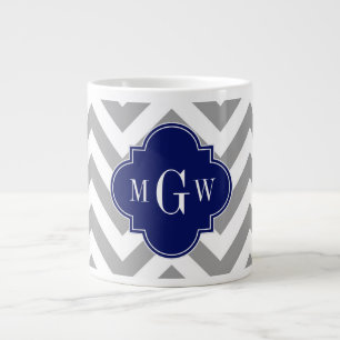 Dk Grau Lg Zickzack Navy Quatrefolie 3 Monogramm Jumbo-Tasse