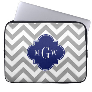 Dk Grau Lg Zickzack Navy Quatrefolie 3 Monogramm Laptopschutzhülle