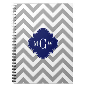Dk Grau Lg Zickzack Navy Quatrefolie 3 Monogramm Notizblock