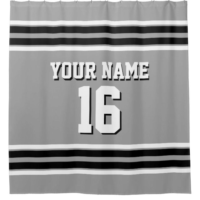 Dk Gray Schwarz-weiß Stripes Sports Jersey Duschvorhang (Vorderseite)