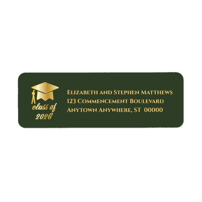 Dk Green | Gold Class of 2026 Graduation Cap Label (Vorne)