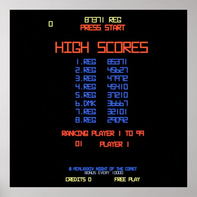 DMK High Score Night of the Comet Poster (Vorne)