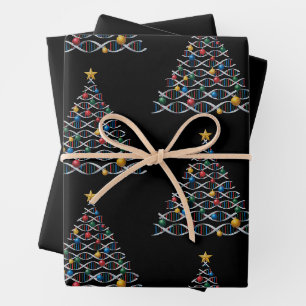 DNA-Helix-Weihnachtsbaum Biologie Naturwissenschaf Geschenkpapier Set