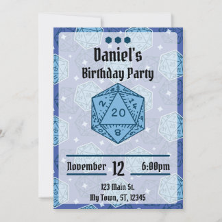 DnD Geburtstagsparty DnD D20 Blue Dice Einladung