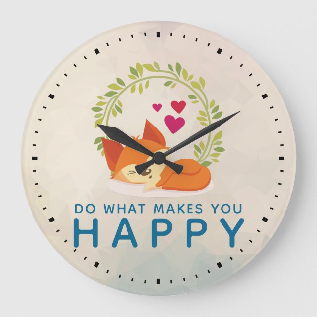 Do What Makes You Happy Sleeping Fox with Hearts Große Wanduhr (Vorderseite)