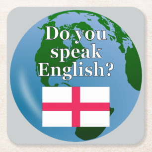"Do you speak English?" in English. Flag & globe Rechteckiger Pappuntersetzer