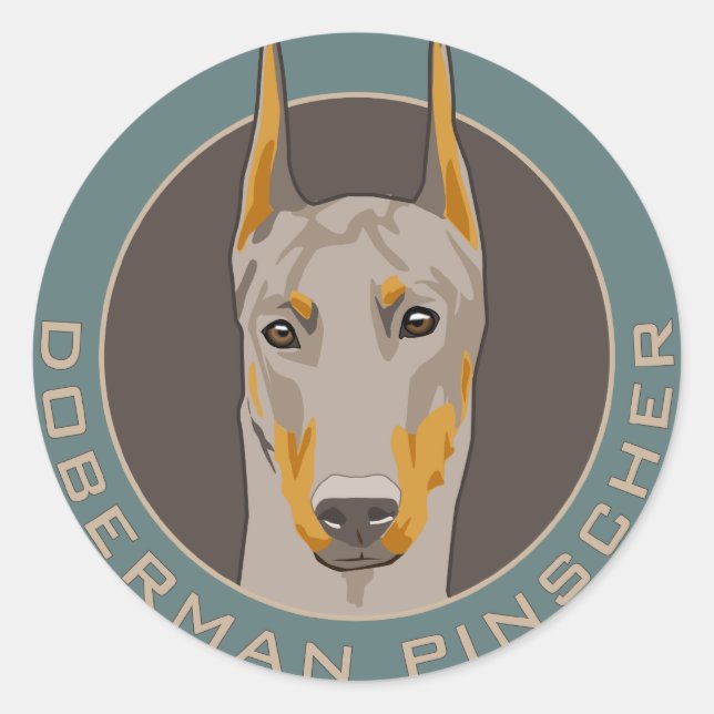 Doberman Abzeichen, Fawn Runder Aufkleber (Vorderseite)