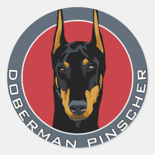 Doberman Abzeichen, Schwarz mit Rot Runder Aufkleber