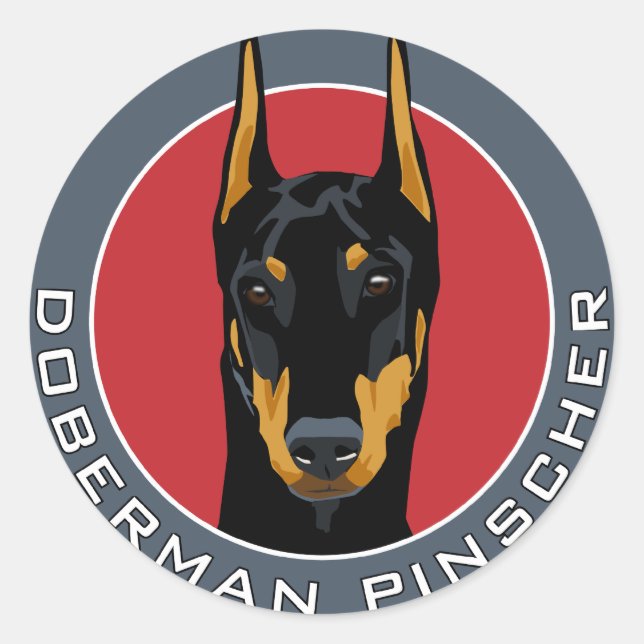 Doberman Abzeichen, Schwarz mit Rot Runder Aufkleber (Vorderseite)