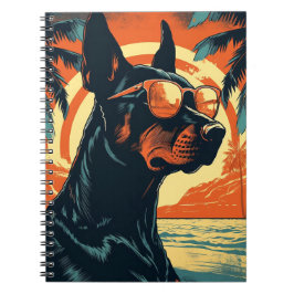 Doberman an einem tropischen Strand bei Sonnenunte Notizblock