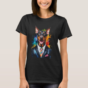 Doberman Anzug Dog Colorful Funny Animal Art Print T-Shirt
