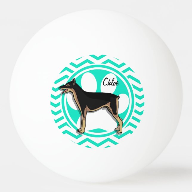 Doberman; Aqua Green Zickzack Tischtennisball (Vorderseite)