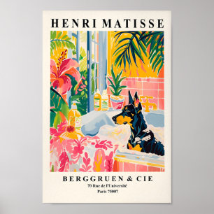 Doberman Art Print, Tropisches Badezimmer Wand an  Poster