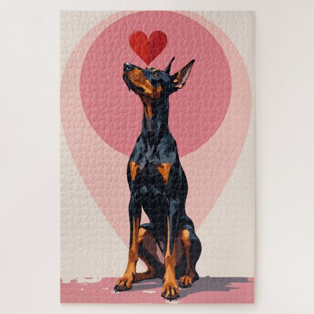 Doberman Balancing Perfect Heart Vector Valentine (Vertikal)