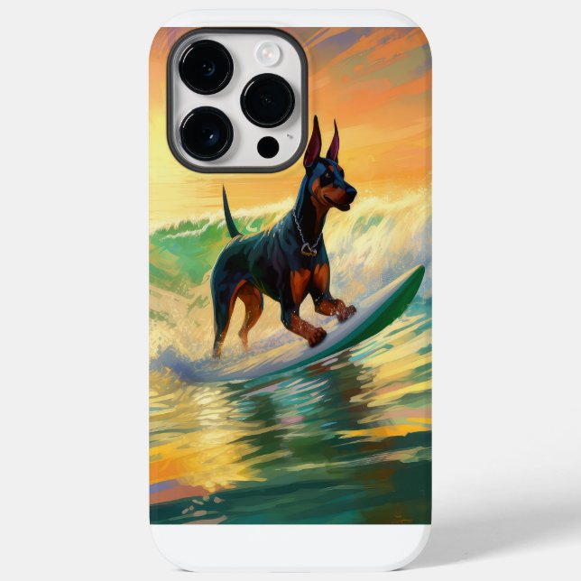 Doberman Beach Surfing Painting Case-Mate iPhone 14 Pro Max Hülle (Rückseite)