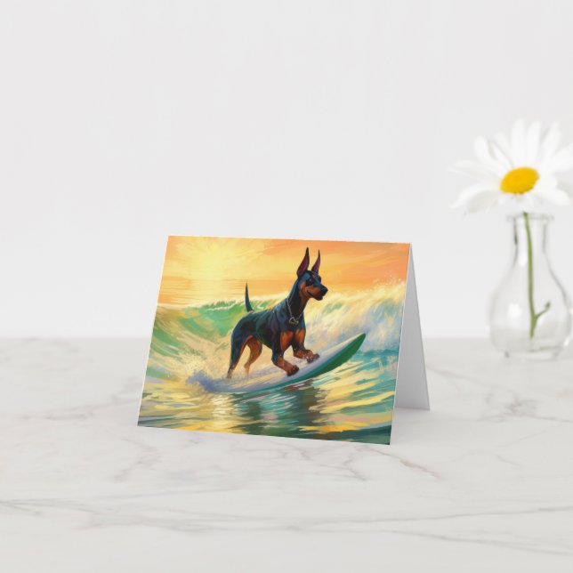 Doberman Beach Surfing Painting Karte (Kleines Gewächs)
