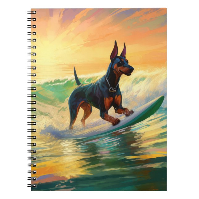Doberman Beach Surfing Painting Notizblock (Vorderseite)