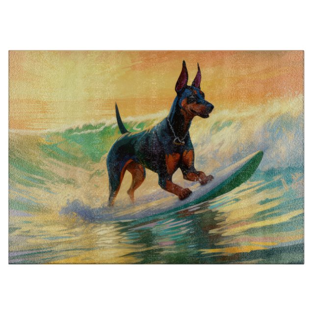 Doberman Beach Surfing Painting Schneidebrett (Vorderseite)