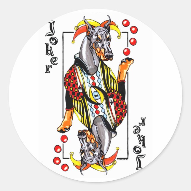 Doberman Black Joker Runder Aufkleber (Vorderseite)
