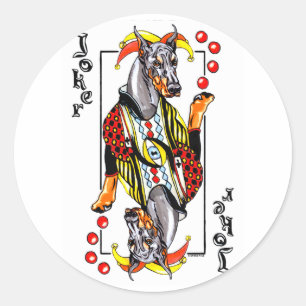 Doberman Black Joker Runder Aufkleber