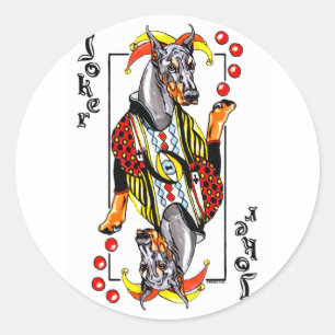 Doberman Black Joker Runder Aufkleber