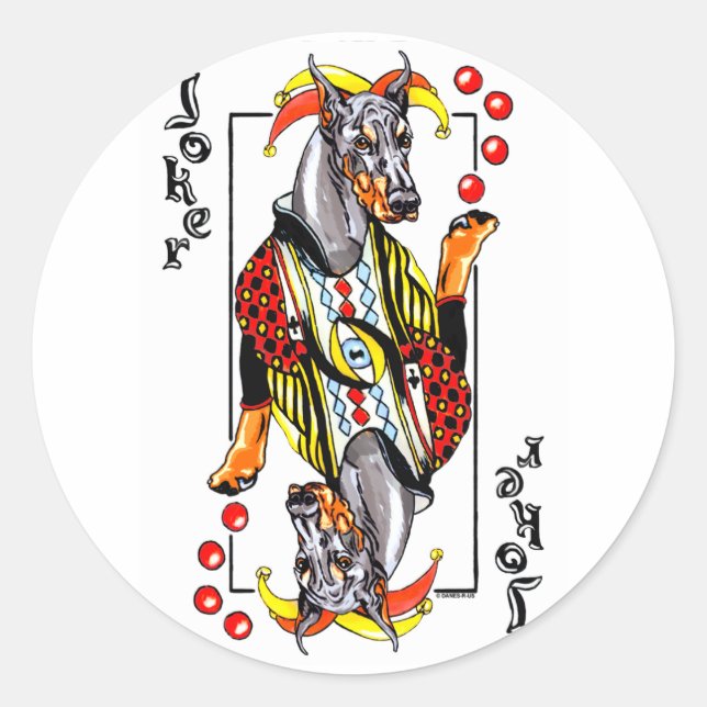 Doberman Black Joker Runder Aufkleber (Vorderseite)