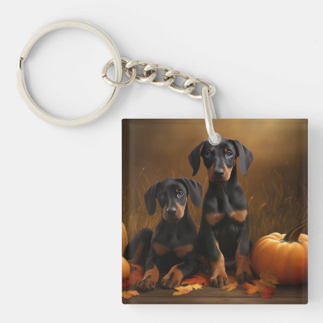Doberman Chiot Automne Citrouille de plaisir (Devant)