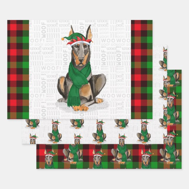 Doberman Christmas Dog und Red Holiday Kariert Geschenkpapier Set (Set)