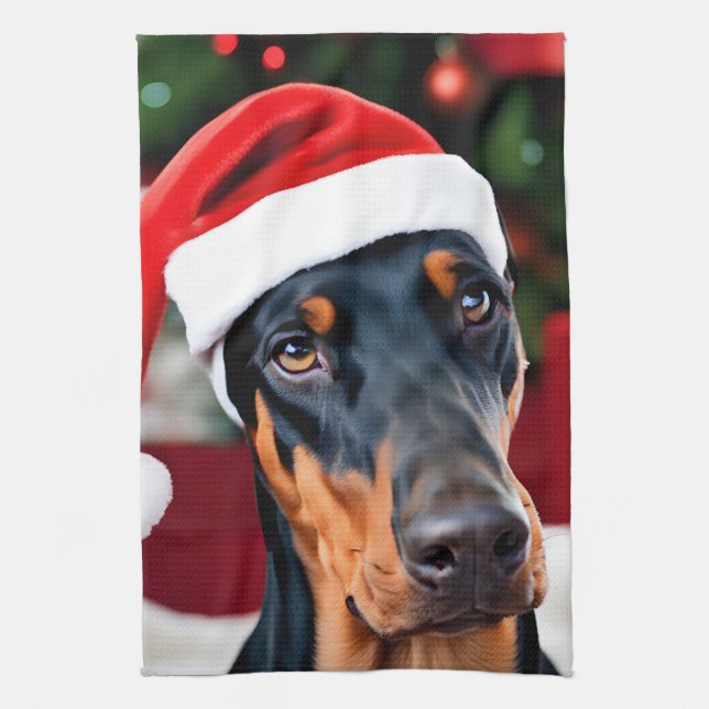 Doberman Christmas Geschirrtuch (Vertikal)