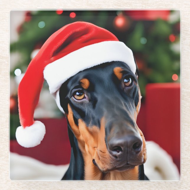 Doberman Christmas Glasuntersetzer (Vorderseite)