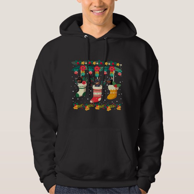 Doberman Christmas in Socks X-Mas Lights Hoodie (Vorderseite)