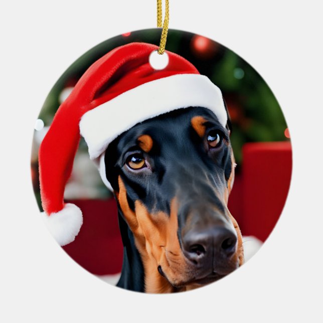 Doberman Christmas Keramik Ornament (Vorne)