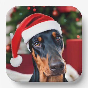 Doberman Christmas Pappteller